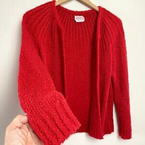 Vintage 80s Textured Cardigan Sweater Small Red Nubby Boucle Cottagecore Retro